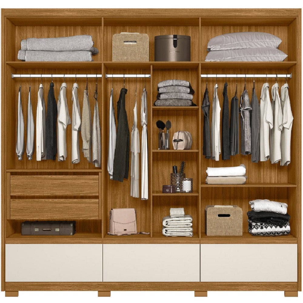 Guarda-Roupa Casal 6 Portas 5 Gavetas com Espelho Freij&oacute;/Off White Moval Amazonas, , large image number 2